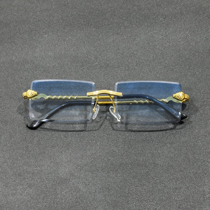 Rimless Rectangle Sunglasses Men Metal Gradient Gray Lens Big Frameless Sun Glasses Women UV400