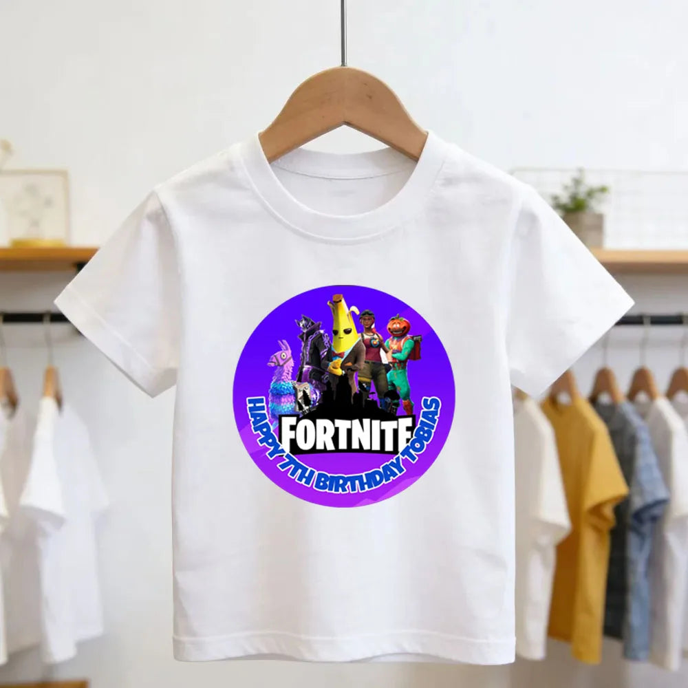 Fortnites Theme Cartoon Printed T-Shirt Summer Child White Cotton T-Shirt Cartoon Hot Game Fortnite Short Sleeve