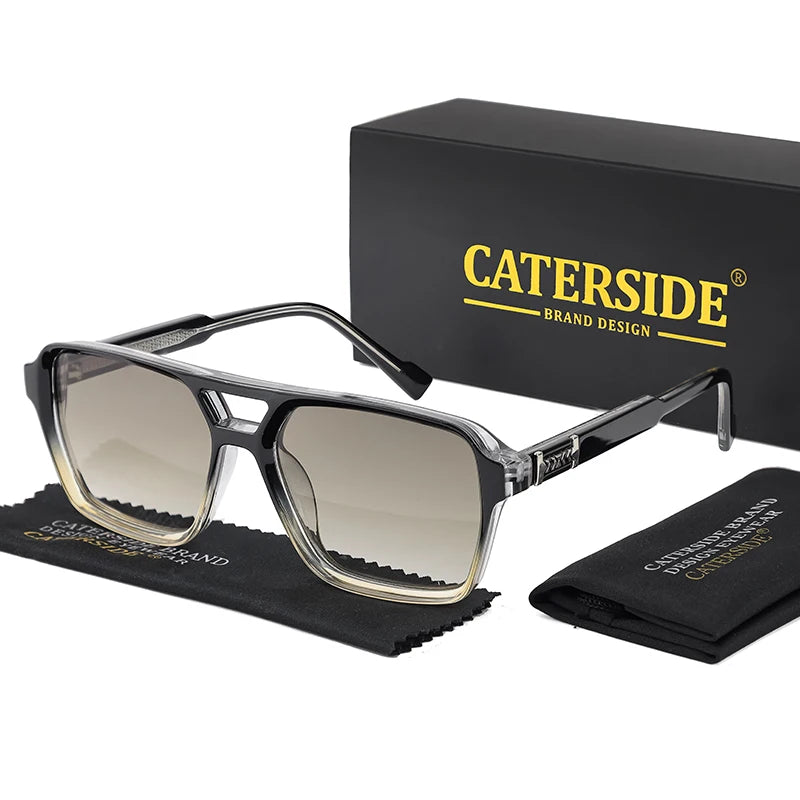CATERSIDE Retro Square Sunglasses Men Punk Flat Top Double Bridge High Quality Sun Glasses for Women Party Festival Gifts
