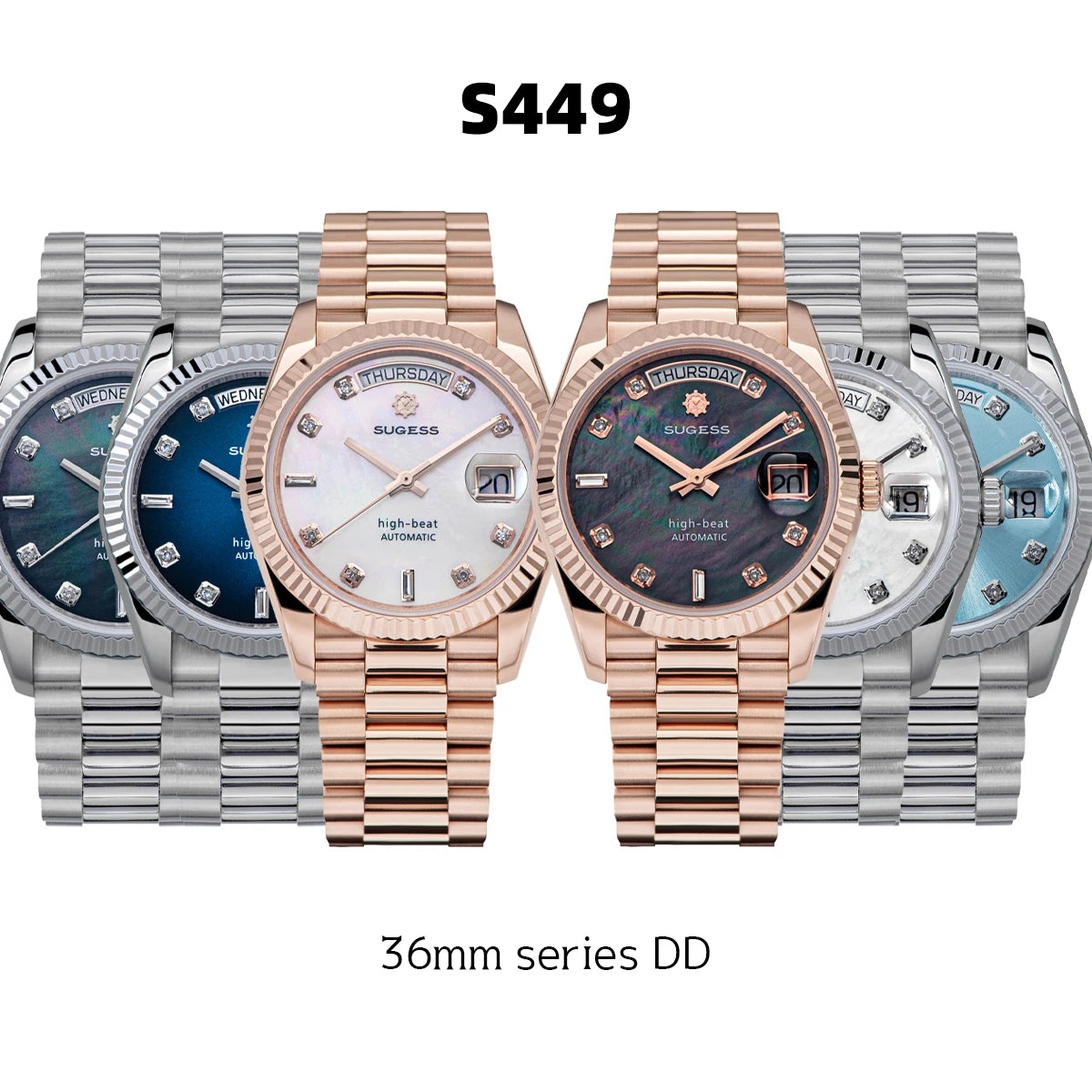 Sugess Watch of Men 36mm Date Automatic Retro Mechanical Wristwatches Sapphire Crystal RoseGold Dandong SL3034 Movement Day New
