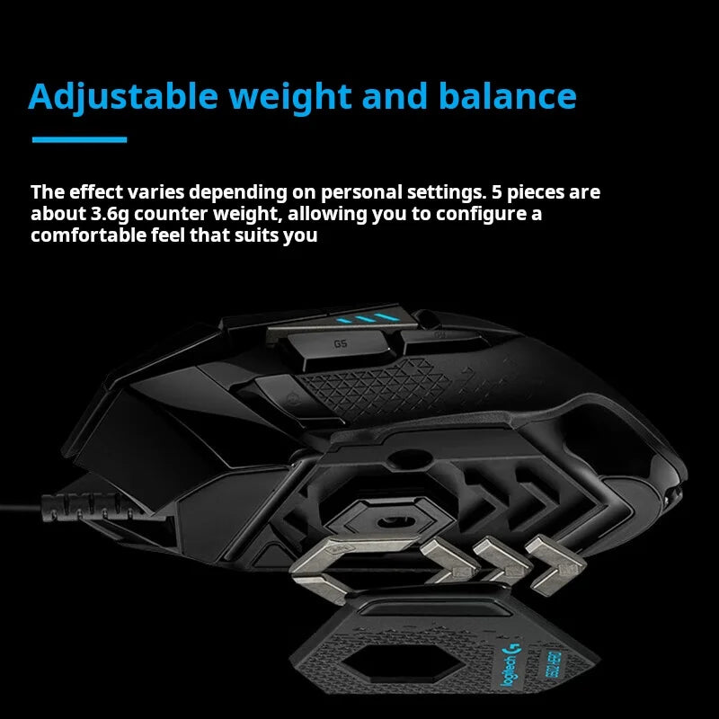 Logitech G502 HERO trådbunden gamingmus för e-sport, mekanisk mus med RGB-belysning, justerbar balans och programmerbara makron för Battle Royale