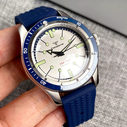 Tandorio Red Blue 40mm PT5000 Japan NH35A Mechanical Automatic Dive Men Watch 20ATM Waterproof Domed Sapphire Screw Crown Reloj