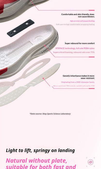 XTEP 2000km PRO Women's Running Sneakers 2026 Spring Cushioned Stability Comfort Lightweight Female Sports shoes 874218110043