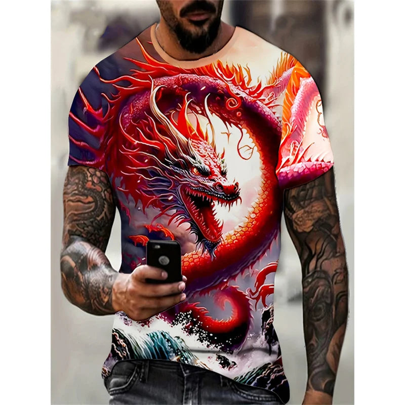 Dragon Phoenix Pattern T-Shirt For Men Animal 3D Printed Tees Summer Casual Short Sleeve O-Neck Oversized Street T Shirts Tops
