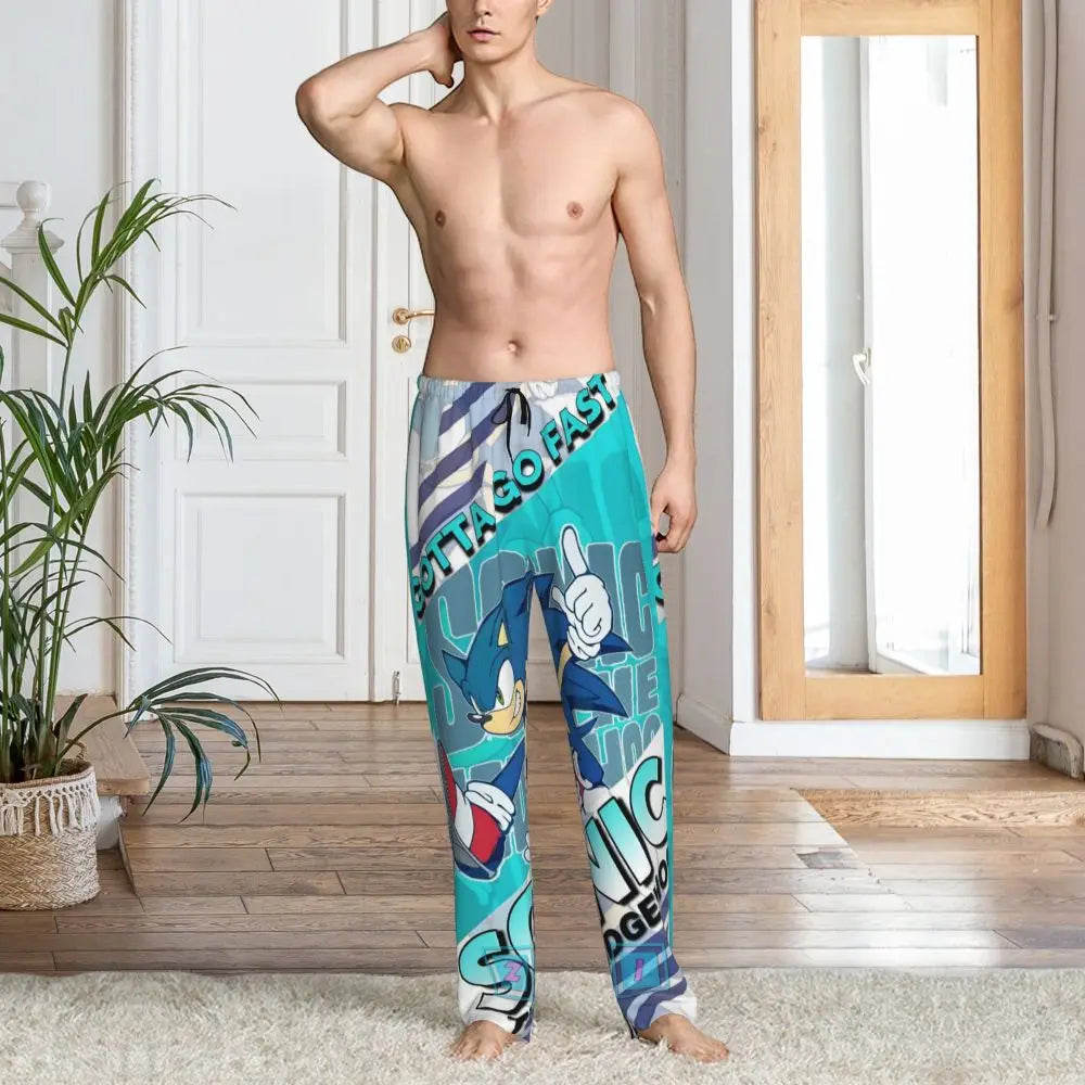 Custom Print Men's Soniced Pajama Pants Hedgehog Game Sleepwear Sleep Lounge Bottoms with Pockets