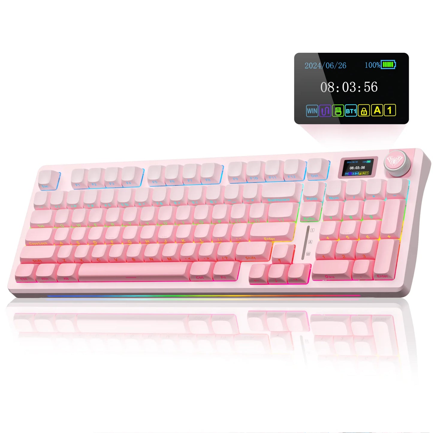 AULA S98pro Wireless Mechanical Keyboard Gasket Hot-swap Gaming Keyboard with Mini TFT Color Screen and Multi-function Knob
