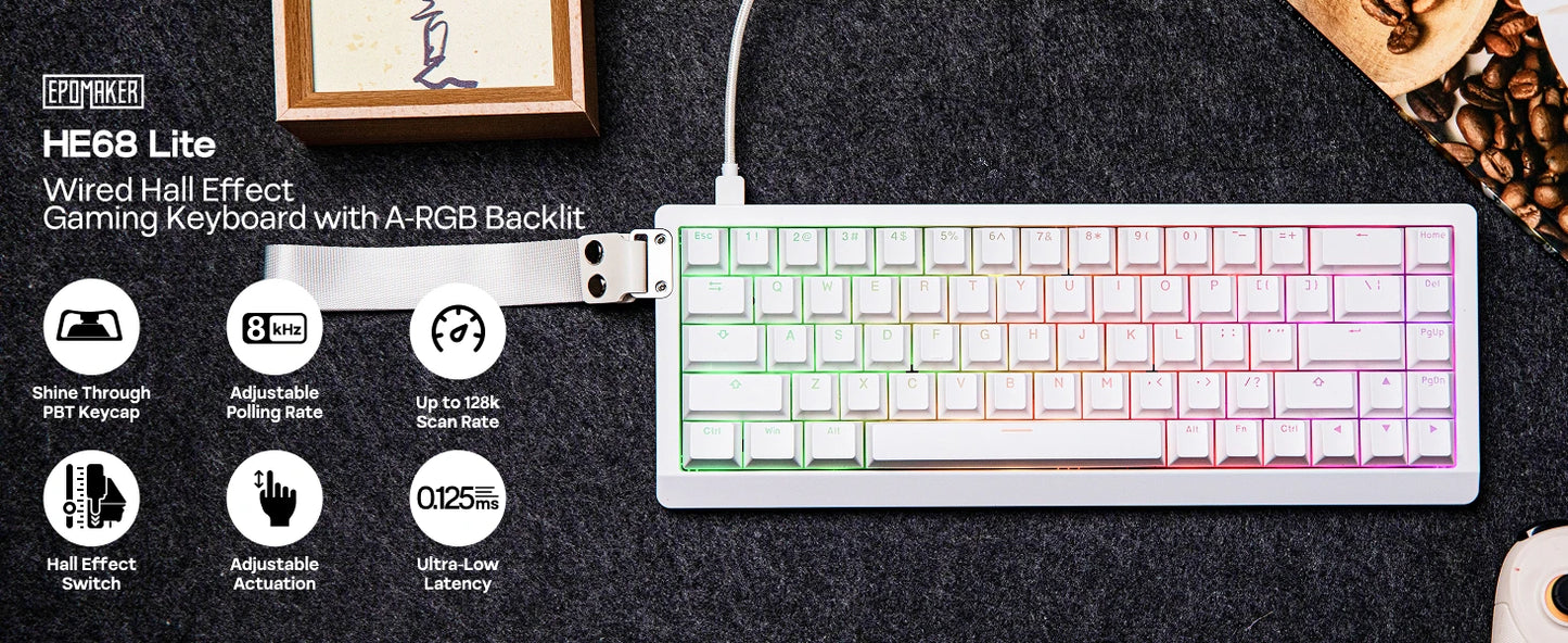 EPOMAKER HE68 Lite 65% ANSI US Layout Tray-Mounted Wired Hall Effect Magnetic Mechanical Keyboard DKS SOCD RGB Backlight