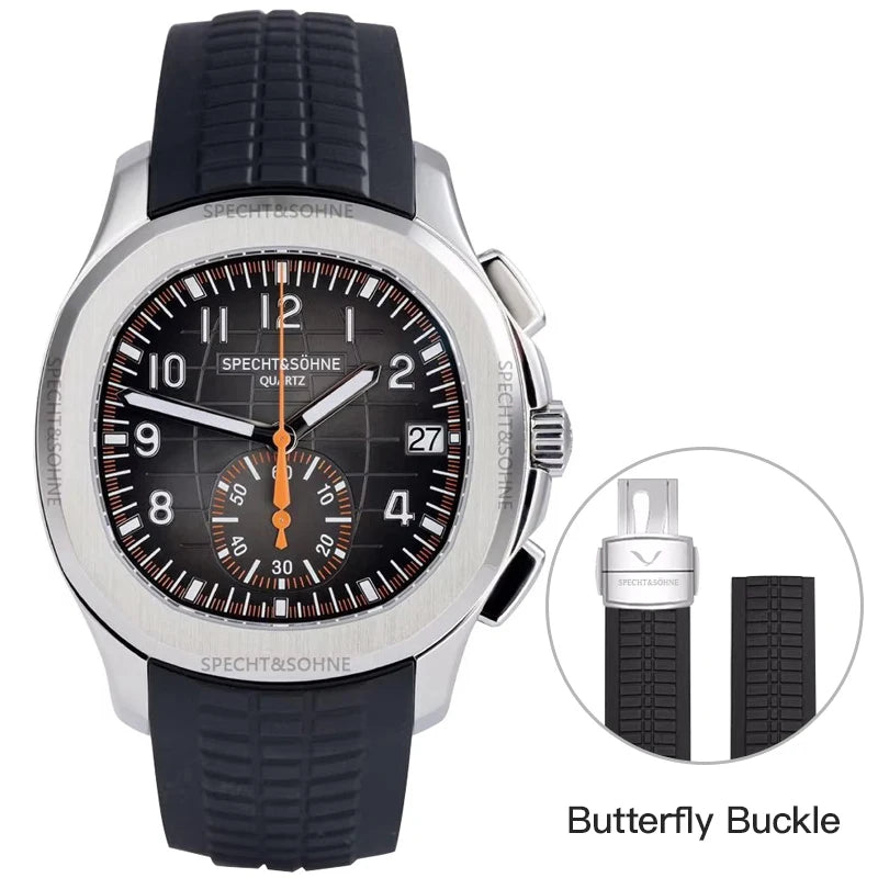 2025 Specht & Söhne Luxury Sports Quartz Watch Japan VD53 Chronograph Stainless Steel Watch Rubber Strap Reloj Hombre Waterproof