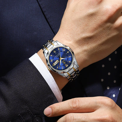 POEDAGAR Business Luxury Herrenuhr, wasserdicht, aus Edelstahl, beleuchtet, mit Datum und Wochentag, im Sport-Stil, mit Quarzwerk.