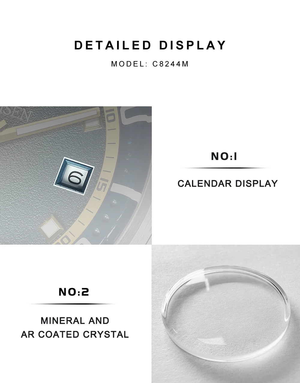 CADISEN Automatic Mechanical Watch Man Silver Business Casual Waterproof Watch Japan MIYOTA 8215 Movement Domed Glass Mens Watch