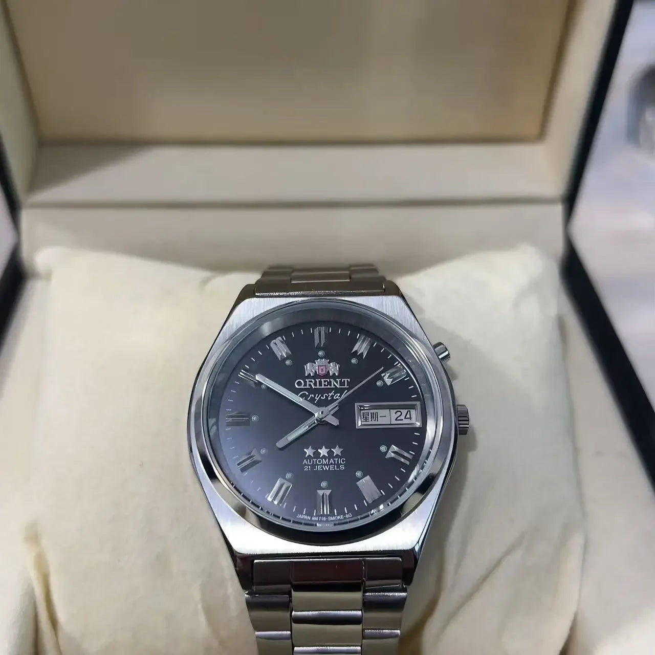Unisex  Orient Mechanical Watch Steel Strap Folding Clasp Full Function World Time Watch Series 35MM