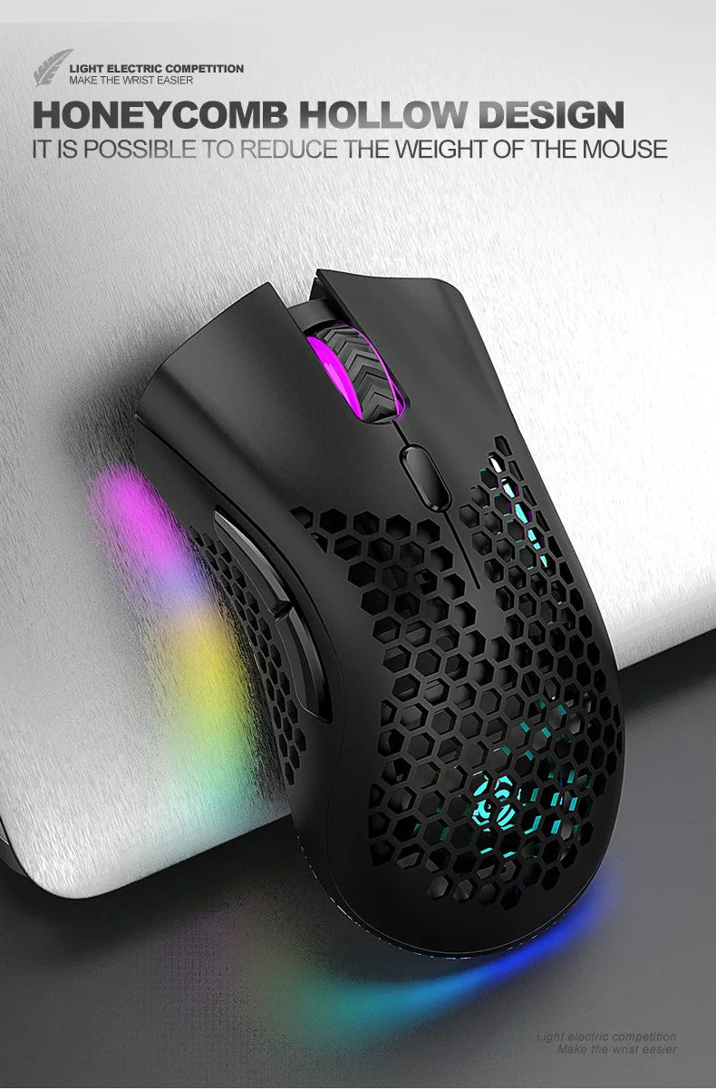 BM600 Rechargeable Wireless Gaming Mouse, 2.4G RGB Honeycomb Gaming Mouse with 12000 DPI, 7 Programmable Buttons, USB Gaming Mouse for PC & Laptop