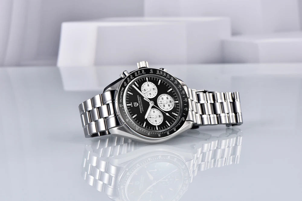 Zegarek PAGANI DESIGN Moon – luksusowy męski chronograf kwarcowy w sportowym stylu, szafirowe szkło z powłoką antyrefleksyjną, luminescencyjny wyświetlacz