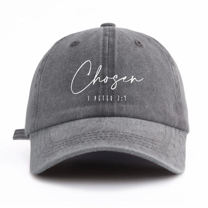 1pc CHOSEN Print Washed Baseball Cap for Adults,  Minimalist Retro Style Casual Soft Adjustable Dad Hat, Perfect As Gift