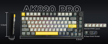 Ajazz AK820 Pro 75% Gasket-mounted Wired/Bluetooth 5.1/2.4G Wireless Mechanical Keyboard with TFT Screen for Win/Mac
