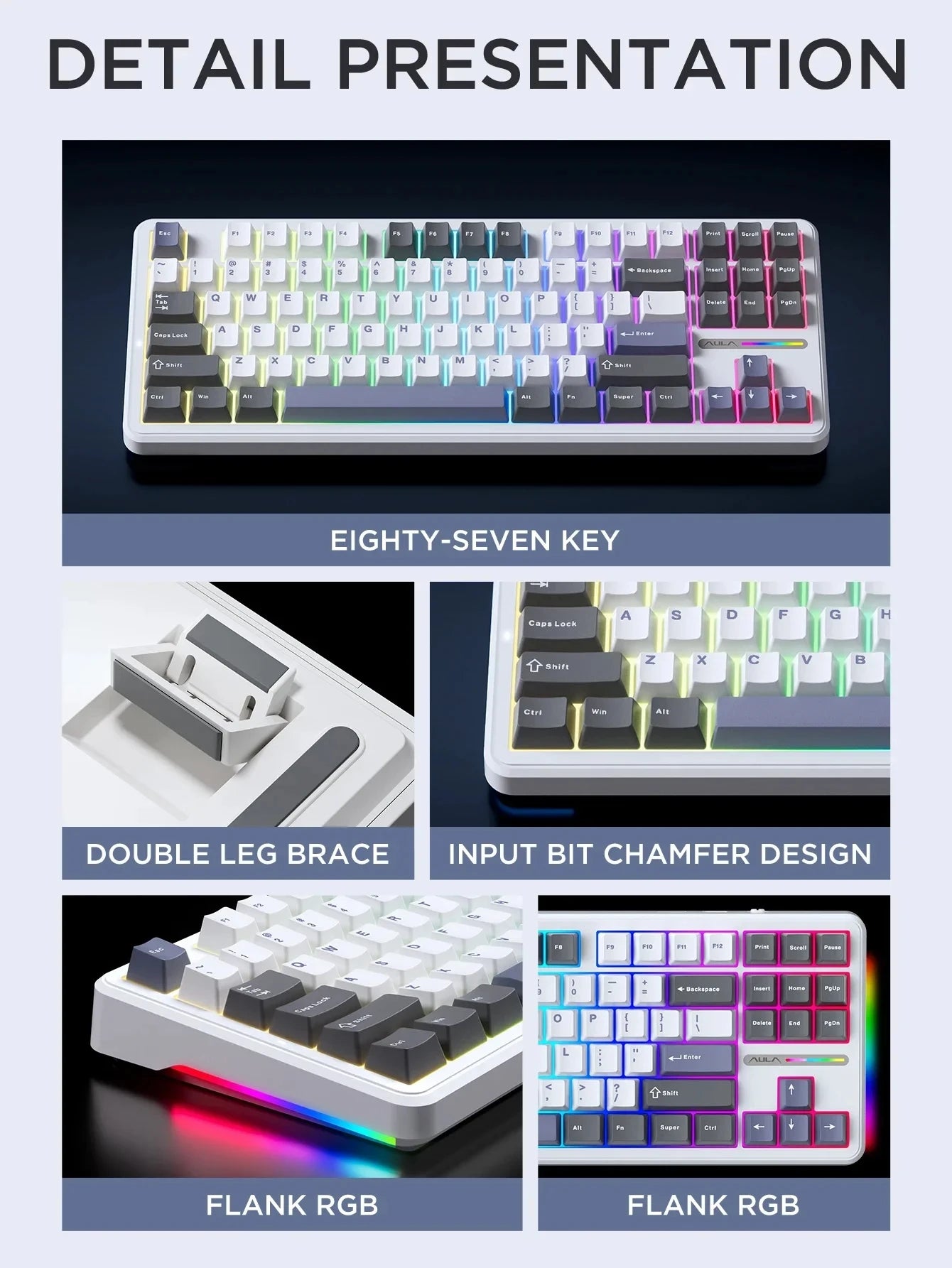 AULA F87 Pro Mechanical Keyboard 2.4g/Usb/Bluetooth Tri Mode Wireless 87 Key 5 Layer Silencing Filling Suitable For Gam Original