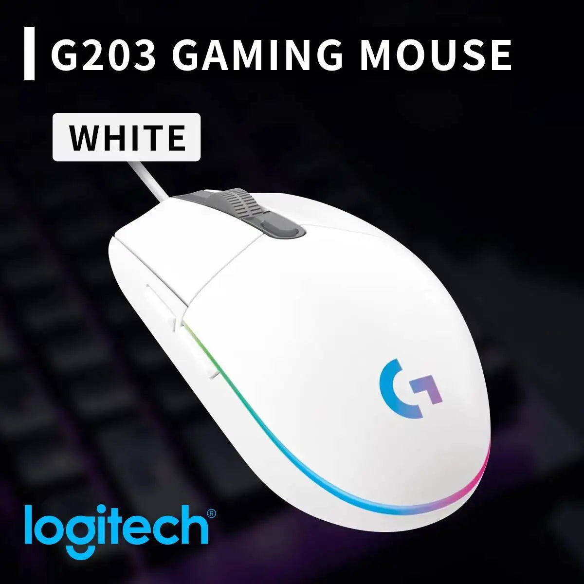 Logitech G203 LIGHTSYNC Mouse Wired 8000 DPI Sensor RGB Sync 6 Buttons Mechanical Tensioning Office-Gaming Dual-Use