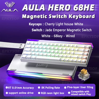 AULA HERO 68HE Magnetic Switch Keyboard RGB Gaming Mechanical Keyboard, 8K Rapid Trigger Wired Gaming Keyboard with Hot-Swappable Magnetic Switches, PBT Keycaps, 68-Key Esports Keyboard