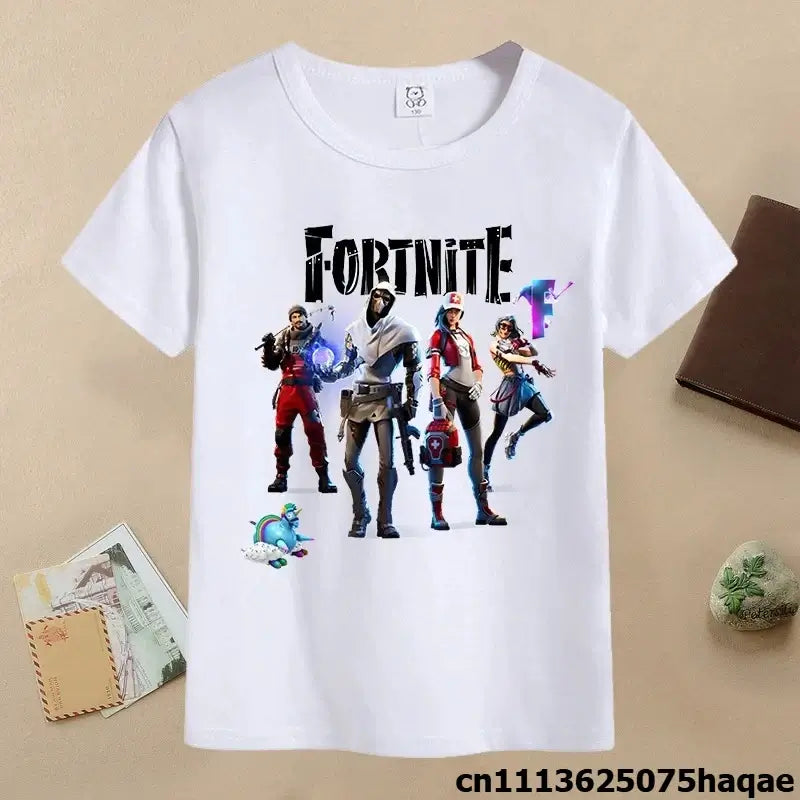 Sommer-Fortnite-Kinder-T-Shirt mit Cartoon-Spielfigur-Print, lässiges Sport-T-Shirt für Jungen, kurzärmelig, Kinderbekleidung