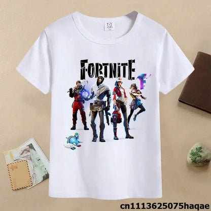 Sommer-Fortnite-Kinder-T-Shirt mit Cartoon-Spielfigur-Print, lässiges Sport-T-Shirt für Jungen, kurzärmelig, Kinderbekleidung