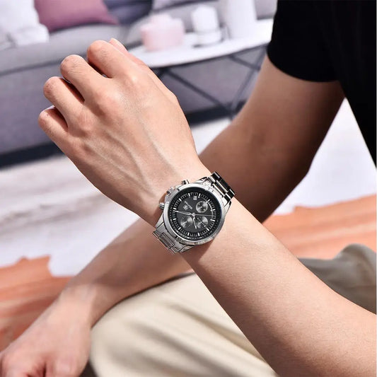 BENYAR Quarz-Herrenuhr, 40 mm, wasserdicht bis 50 m, im Taucheruhr-Stil, Luxus-Herrenuhr aus Edelstahl