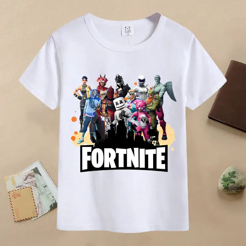 Sommer-Fortnite-Kinder-T-Shirt mit Cartoon-Spielfigur-Print, lässiges Sport-T-Shirt für Jungen, kurzärmelig, Kinderbekleidung