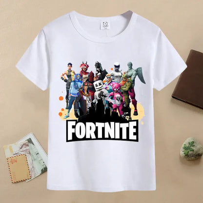 Sommer-Fortnite-Kinder-T-Shirt mit Cartoon-Spielfigur-Print, lässiges Sport-T-Shirt für Jungen, kurzärmelig, Kinderbekleidung