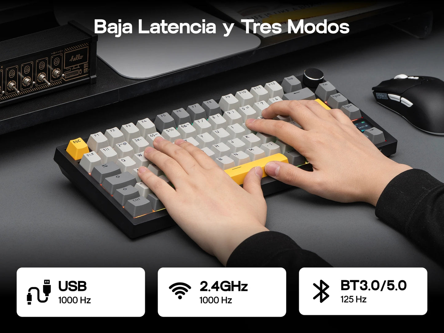 ISO-ES Layout EPOMAKER X AJAZZ AK820 PRO 75% Spanish Layout Wired/2.4GHz/BT Mechanical Keyboard with Screen & Knob for Pc/Mac