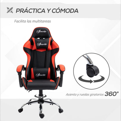 Vinsetto Gaming Chair Adjustable Height Ergonomic Gaming Chair with Reclining Backrest, Lumbar Support, Headrest & 360° Swivel Racing Style Office Chair Red