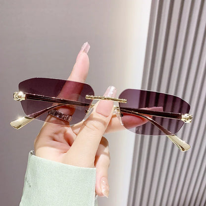 Popular Brand Brown Square Women Sunglasses Fashion Luxury Rimless Rectangle Sun Glasses Female Shades UV400 Vintage Eyewear