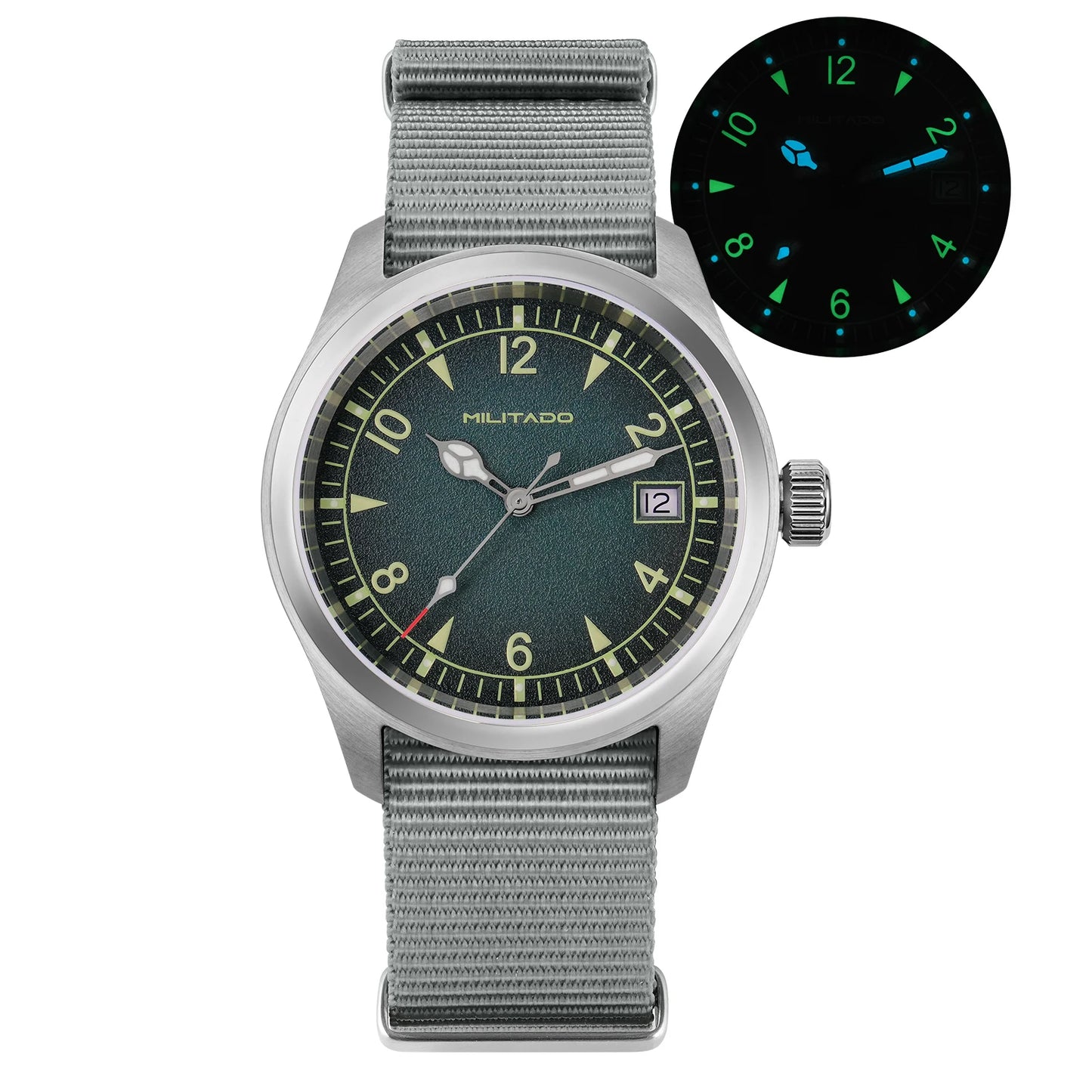 Militado ML08 Switzerland Ronda 515 Quartz Movement Double Sapphire Crystal  BGW9 Luminous 10Bar Waterproof 38mm Vintage Watch