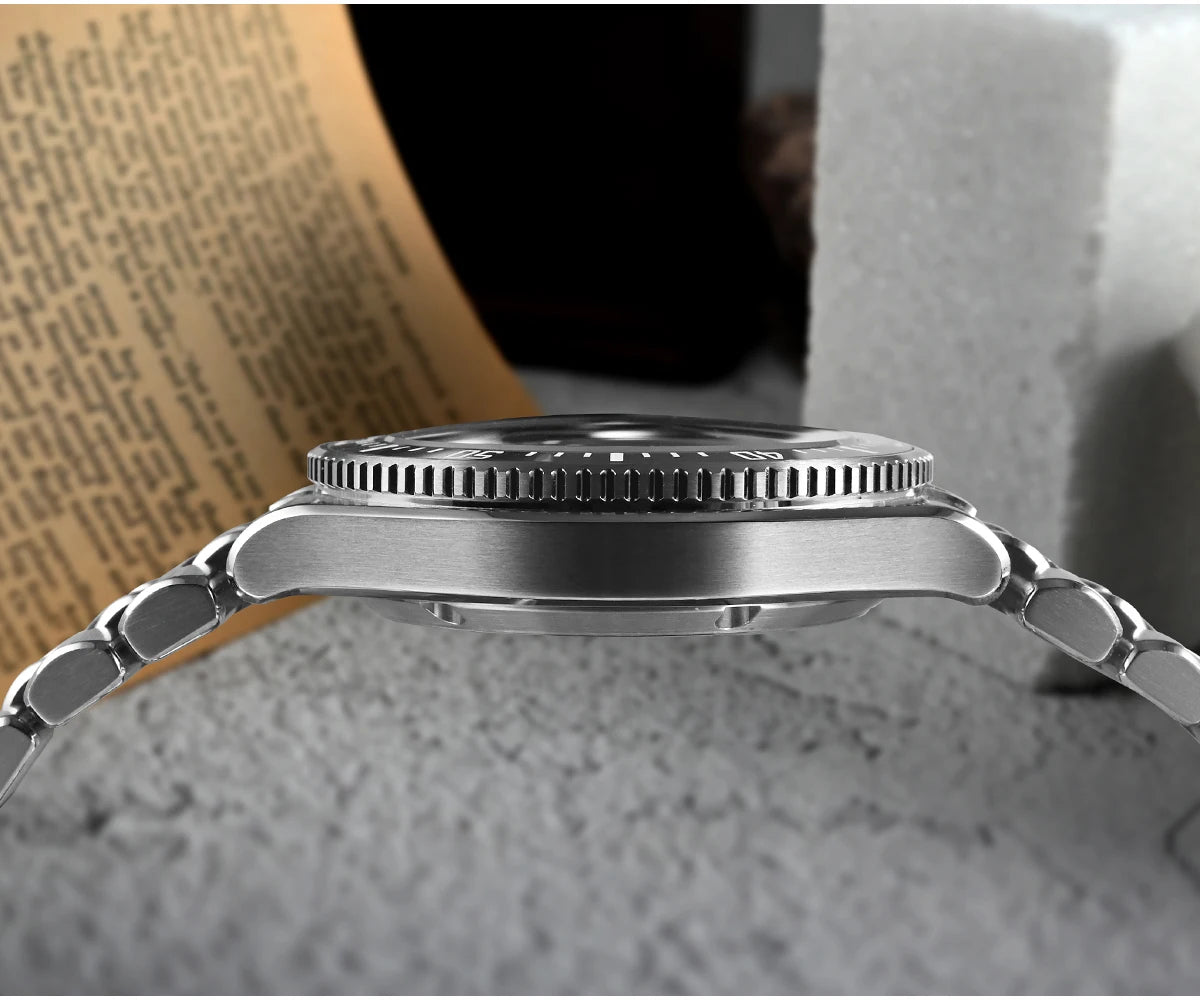 San Martin 40mm Enamel Spiral Dial Integrated Bracelet Men Diver Watch Miyota 9015 Automatic Mechanical Waterproof 200m SN0148