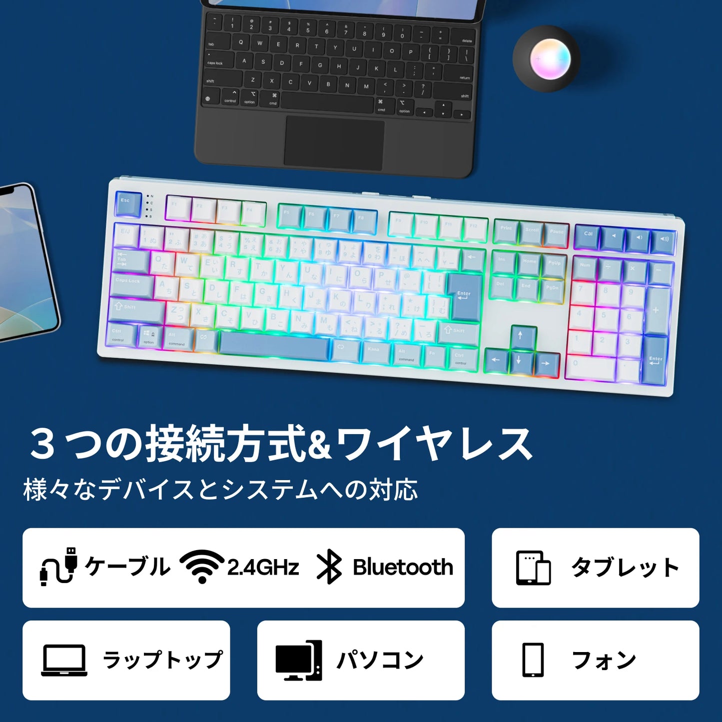 Japanese Version EPOMAKER TH108 JIS Layout 100% Sized Gasket Wired/Bluetooth/2.4Ghz Wireless NKRO Mechanical Keyboard Long-Lasting 8000mAh