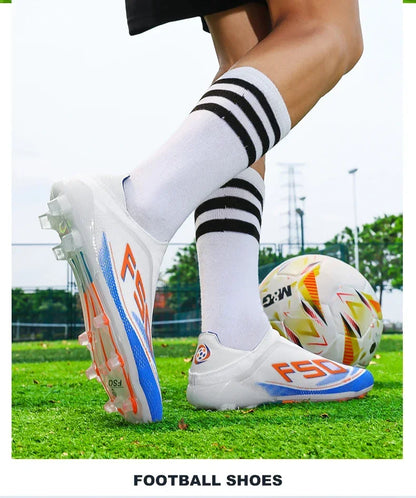 Botas de fútbol para hombre, tacos para césped, alta calidad para partido al aire libre, calzado antideslizante para niños, modelo de caña alta ligero muy vendido