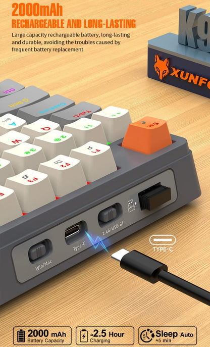 Wireless Mechanical Keyboard 96 Keys 100% Layout Spanish Russian Korean Arabic Mechanical Keyboard Bluetooth RGB K95 2000mAh