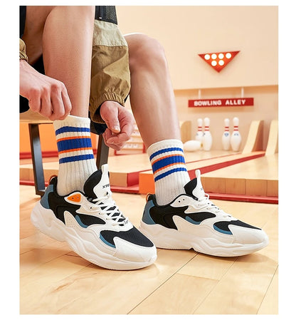 Xtep Casual Shoes For Men Breathable Thick Sole Heightened Lightweight Strong Wrapping Street Style Sports Shoes 977319320047