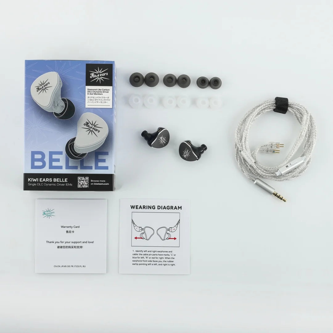 Kiwi Ears Belle 10mm DLC Dynamic Driver In-Ear Monitor HiFi Wired Earbuds with Silver-Plated Cable, Professional Audiophile IEM by Linsoul