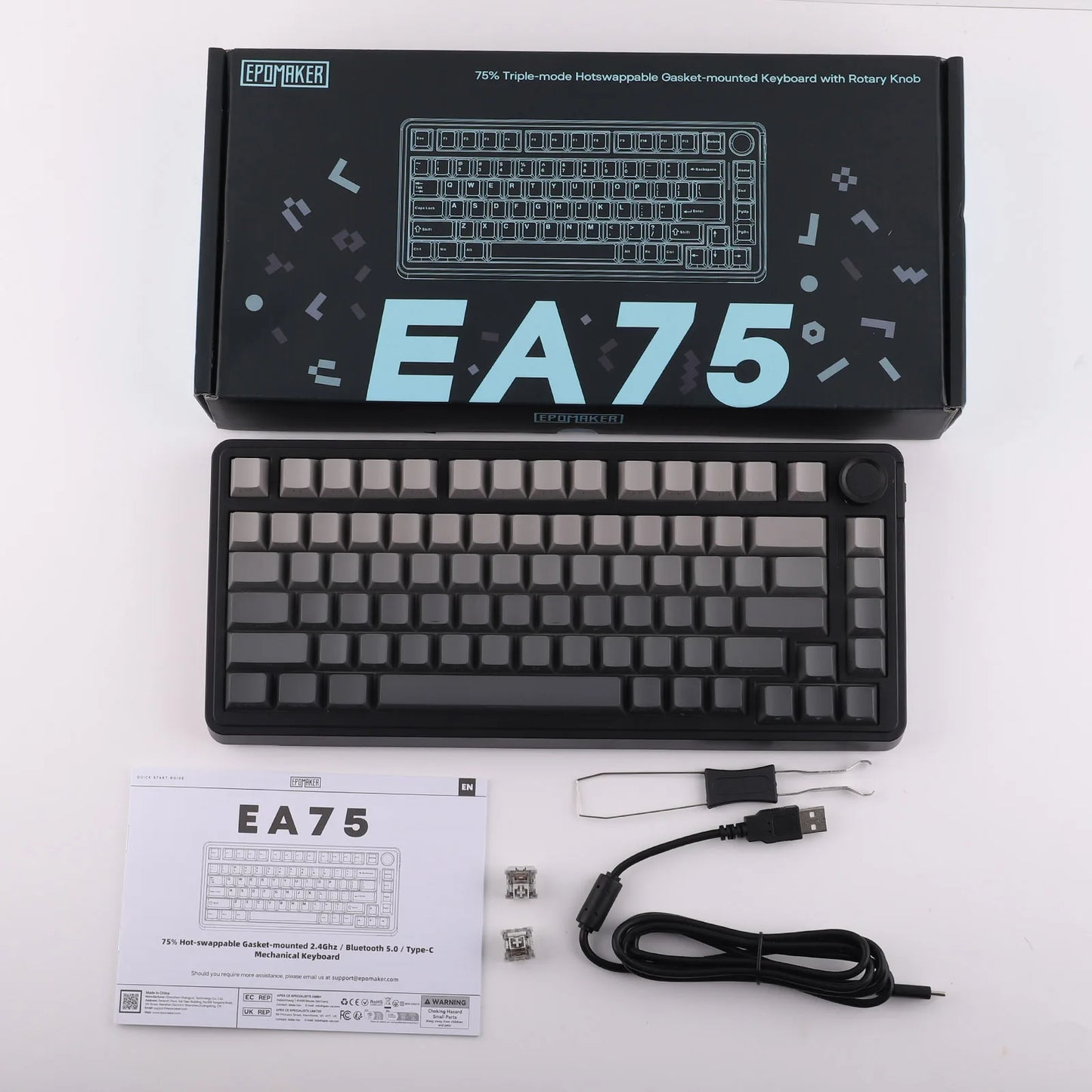 EPOMAKER EA75 75% US QWERTY Layout Hot-Swap Gasket-Mounted Wired/2.4GHz/Bluetooth Wireless Mechanical Keyboard RGB Backlight