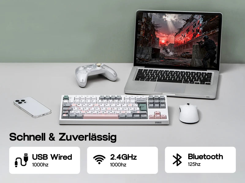 EPOMAKER TH87 ISO-DE Tenkeyless TKL Layout Wired/Bluetooth/2.4 GHz Wireless Mechanical Keyboard with 10000mAh Battery for PC/Mac