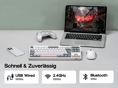 EPOMAKER TH87 ISO-DE Tenkeyless TKL Layout Wired/Bluetooth/2.4 GHz Wireless Mechanical Keyboard with 10000mAh Battery for PC/Mac