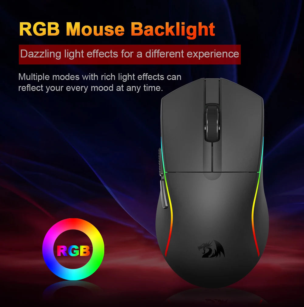 REDRAGON M816 PRO Gaming Mouse 26000 DPI Wireless RGB Gaming Mouse, Tri-Mode 2.4G Bluetooth Wired Mouse with PAW3395 Sensor
