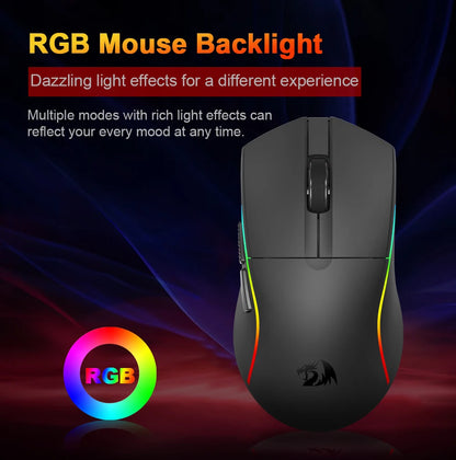 REDRAGON M816 PRO Gaming Mouse 26000 DPI Wireless RGB Gaming Mouse, Tri-Mode 2.4G Bluetooth Wired Mouse with PAW3395 Sensor