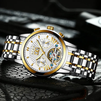 LIGE automatische mechanische polshorloges voor heren – Luxe horloge uit het topsegment met tourbillon, elegant en waterdicht model, ideaal voor op het werk of formele gelegenheden.