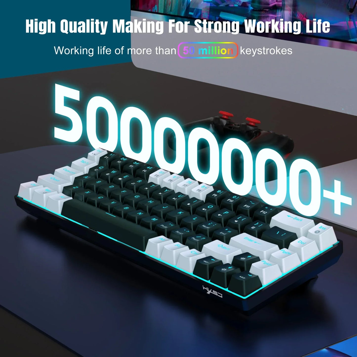 Glo 68 Keys Mechanical Keyboard Ergonomics RGB Backlit LED Hot Swappable Blue Switch Gaming Keyboard for PC Laptop Office