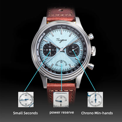 Sugess Men's Pilot 1963 Wristwatch ST1906 Chronograph Handwind Movement Domed Sapphire Waterproof Power Reserve Lume V2