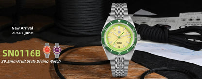 Relógio Automático Masculino San Martin 39.5mm Edição Limitada com Mostrador Full Lume NH34 GMT 6H Data 10Bar Luxo Kol Saati SN0116W