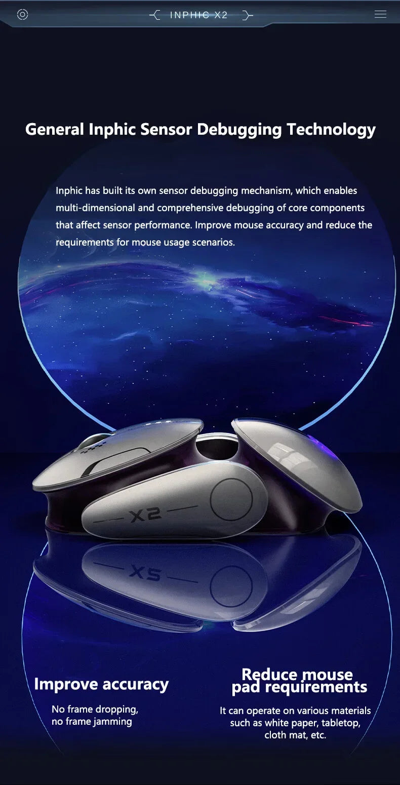 Inphic X2 Tri-Mode Metall-Bluetooth-Funkmaus, leise, wiederaufladbar, E-Sports-Hintergrundbeleuchtung, Gaming-PC- und Laptop-Zubehör, Geschenk