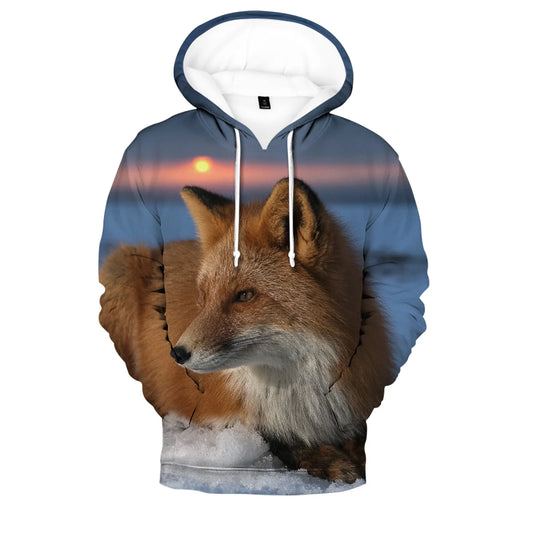 Populära hiphop-hoodies med ny 3D-rävprint, bekväma sweatshirts för män/kvinnor och vuxna/barn, avslappnade pullovers