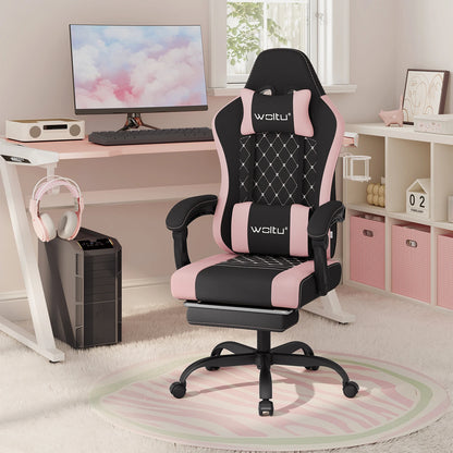 WOLTU snurrbar datorstol med massagefunktion, ergonomisk kontorsstol med kudde och fotstöd, höjdjusterbar gamingstol