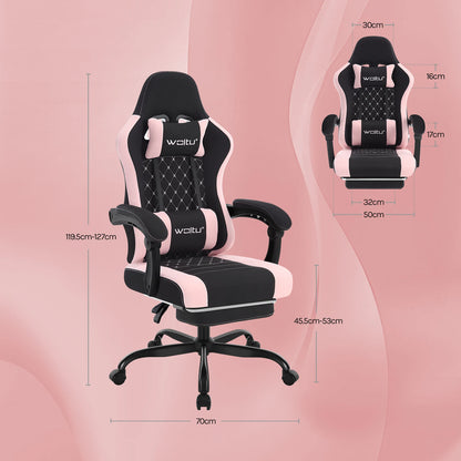 WOLTU snurrbar datorstol med massagefunktion, ergonomisk kontorsstol med kudde och fotstöd, höjdjusterbar gamingstol